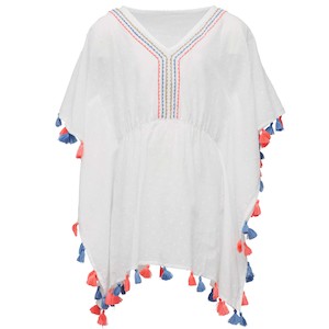 Clothing wholesaling: White Sherbet Tassel Cover Up