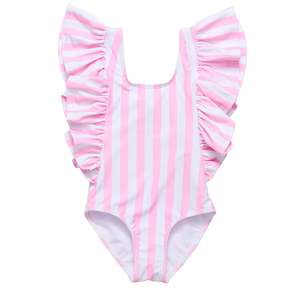 Pink Stripe Wide Frill Swimsuit