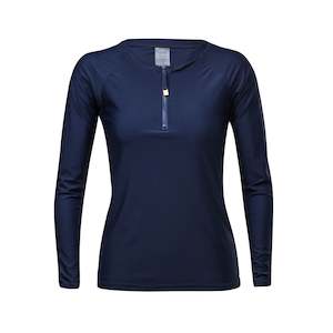 Ladies Navy 1/2 Zip LS Rash Top