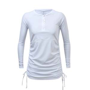 Ladies White Ruched LS Swim Dress