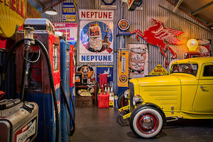 Hot Rod Garage Glass Print