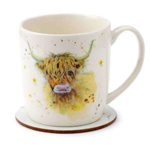 Gift: Jan Pashley Highland Coo Cow Porcelain Mug & Coaster Set