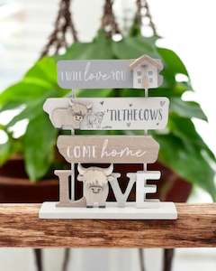 Highland Cow Triple Plaque - Love