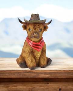 Highland Cow with Red CowBoy Hat