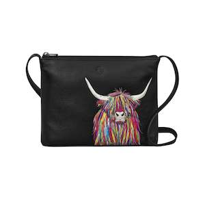 Highland Cow Leather Crossbody Bag - Black