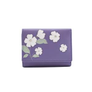 Sakura Small Tri-Fold Leather Purse - Purple