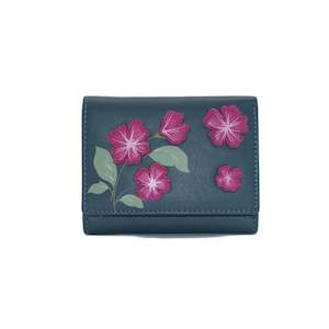 Sakura Small Tri-Fold Leather Purse - Navy