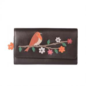 Robin Flap Over Leather Purse - Black