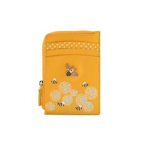 Moonflower Leather Card & Coin Bee Holder - Yellow