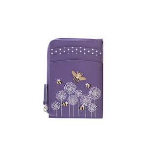 Moonflower Leather Card & Coin Bee Holder - Purple