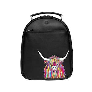 Highland Cow Leather Backpack - Black