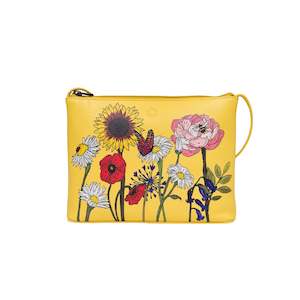 Buttercup Wildflowers Leather Crossbody Bag - Yellow