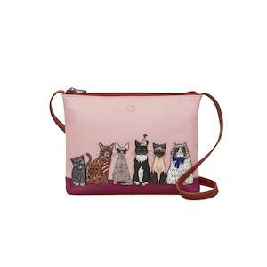 Party Cats Leather Crossbody Bag - Pink