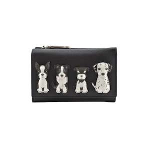 Best Friends Sitting Dogs Tri-Fold Leather Purse - Black