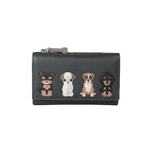 Best Friends Sitting Dogs Tri-Fold Leather Purse - Grey