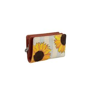 Sunflower Blooms Oxford Leather Purse - Brown