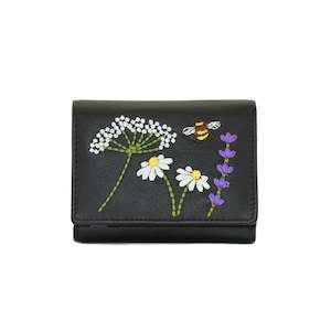 Blossom Tri-Fold Leather Purse - Black