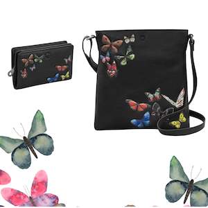 Bundle Bargains: Amongst Butterflies Leather Crossbody Bag & Wallet Bundle