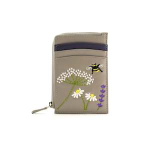 Blossom Card & Coin Leather Holder - Grey