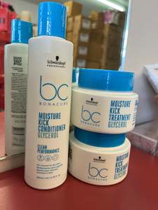 Products: Schwarzkopf Professional BC Bonacure Moisture Kick Shampoo 250ml plus 2 x Moisture kick treatment 200ml