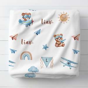 Personalised Bear Airplane Baby Blanket