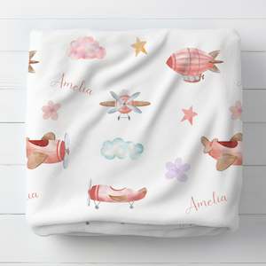 Baby wear: Personalised Pink Airplane Baby Blanket