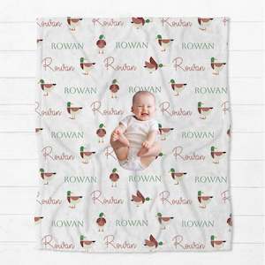 Baby wear: Personalised Duck Baby Blanket with Name