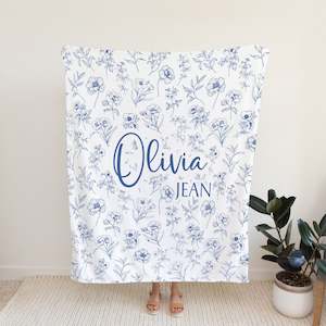 Personalised Blue Floral Blanket