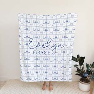 Personalised Blue Bow Baby Blanket