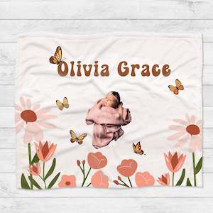 Personalised Retro Flower Butterfly Blanket