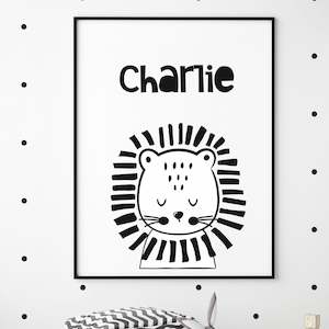 baby animal personalised name nursery print