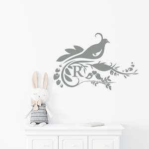 Baby wear: custom monogram beautiful bird wall decal