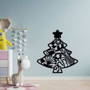 Kiwiana Christmas Tree with NZ Icons Wall Decal