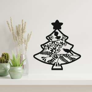 Kiwiana Christmas Tree with Native Birds and Plants Wall Decal