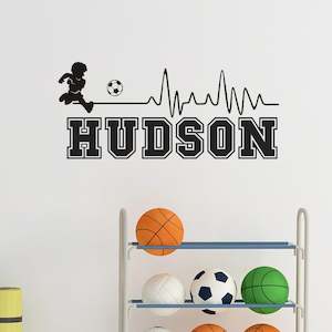 custom name soccer boy wall decal