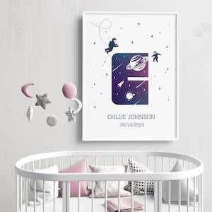 custom name space nursery kids wall art print