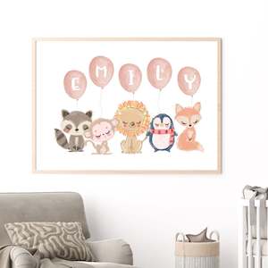 custom name cute baby animal nursery print