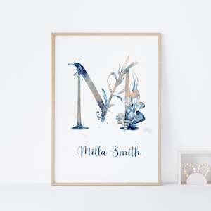 ocean personalised monogram name art print unframed