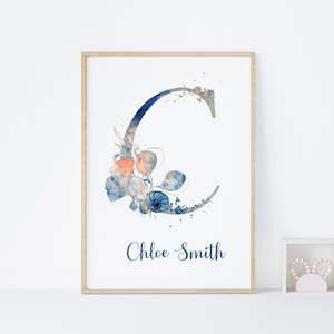 Baby wear: underwater personalised monogram name print unframed