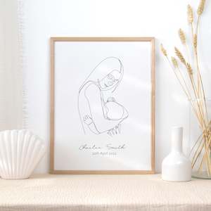 mother and baby custom name line drawing wall art print