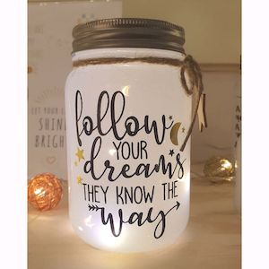 Baby wear: large message sparkle jar - follow your dreams they know the way