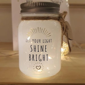 mini message sparkle jar - let your light shine bright