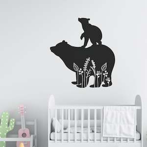 floral mama bear and baby bear nursery wall decal