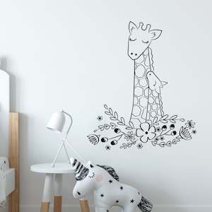 mum and baby giraffe wreath wall decal