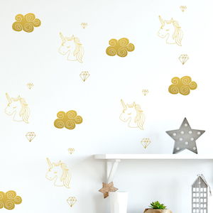 unicorn, cloud and diamond wall decals