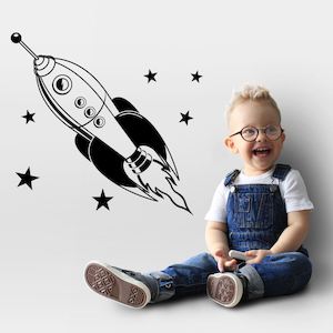 rocket and stars wall decal