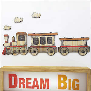 Baby wear: kids wooden wall art - train set