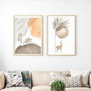 deer and hare nursery prints set of 2