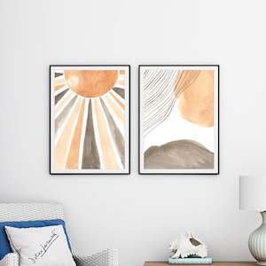 sun and hill wall art prints set of 2