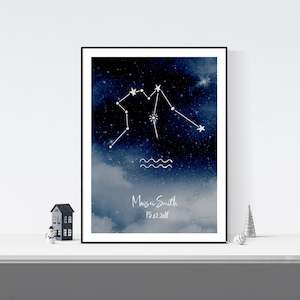 Baby wear: custom name zodiac constellation wall art print